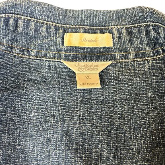 Christopher & Banks Jean Jacket Women Sz XL Stretch Blue Snap Front Casual Denim - Picture 8 of 10